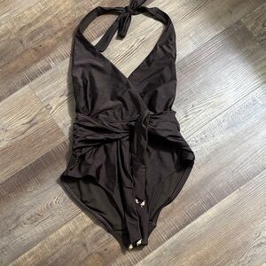 Fashion Nova Chocolate Brown Wrap One Piece Swimsuit